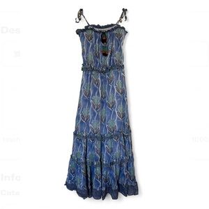 ALICIA BELL silk cotton blend bohemian maxi dress XS blue